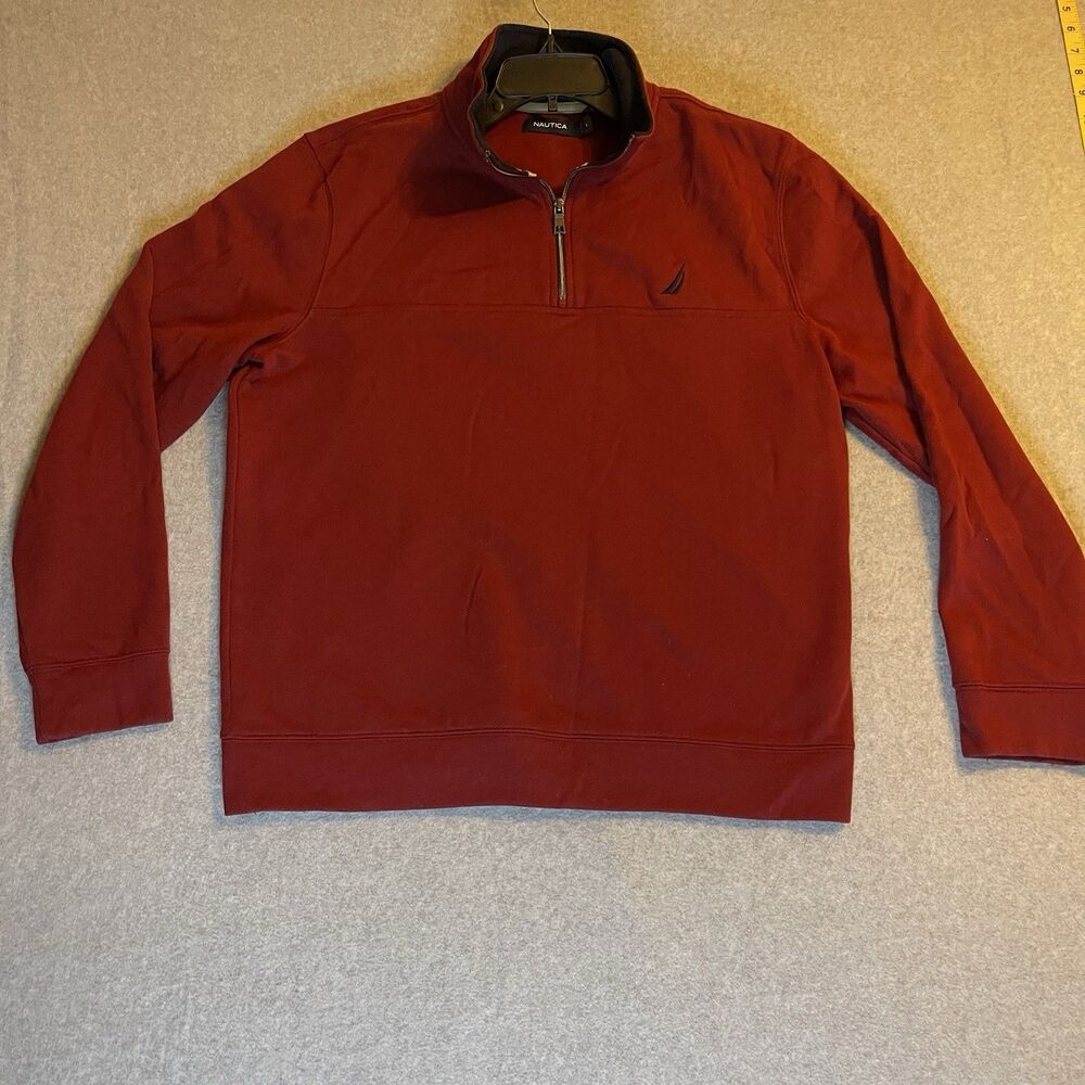 Nautica Red 1/4 Zip Mock Neck Logo Pullover Sweatshirt Men's Size L